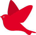 Illustration fliegends Logo-Vögelchen in Rot