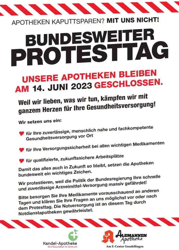 Bundesweiter Protesttag am 14. Juni 2023 - Kandel-Apotheke Gundelfingen